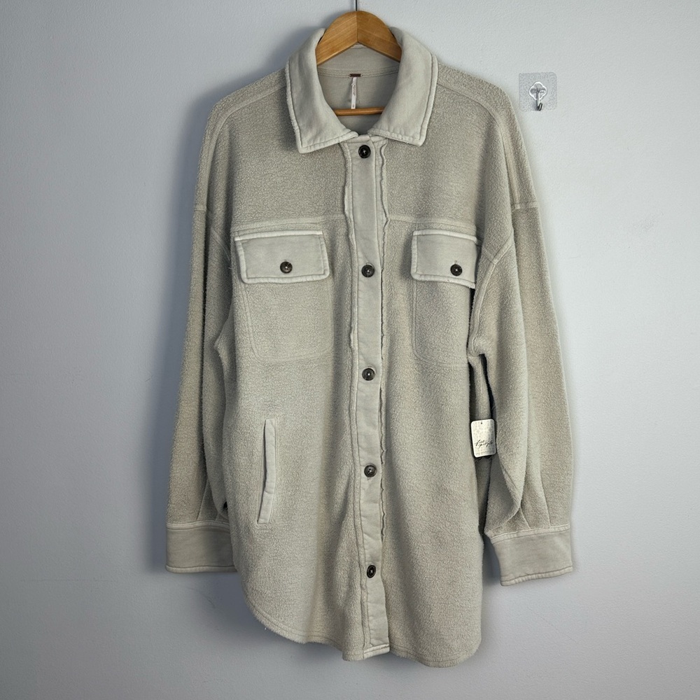 NEW Free People Ruby Jacket in Stone Large Brushed Knit Distressed Pockets Cozy - Picture 4 of 16